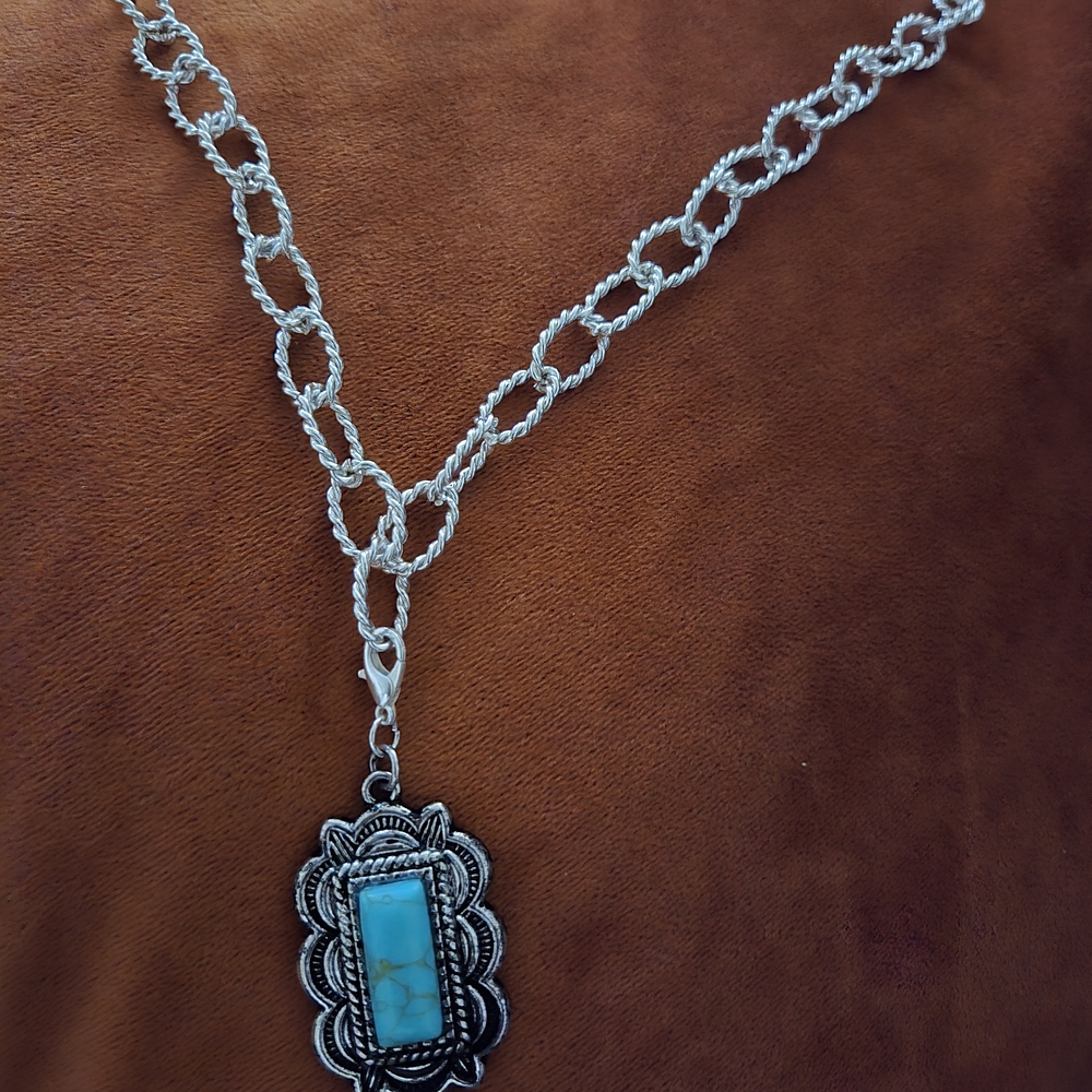 Silver and Turquoise Color Pendant Necklace